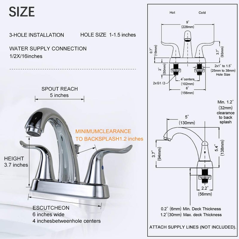 WOWOW Bathroom Faucet 2 Handle 4 Inch Centerset Bathroom Sink Faucet Lead-Free Basin Mixer Tap Lift Rod Drain Stopper, Two-Handle Center-Set Lavatory Faucet Chrome - Image 5